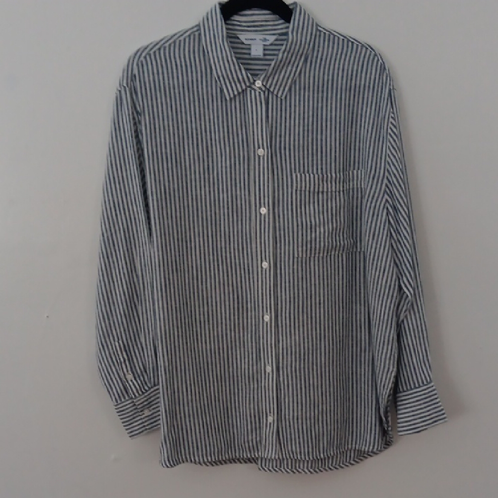Old Navy Linen Blend Striped The Boyfriend Shirt #3462